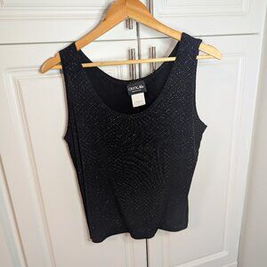 Onyx Nite Vintage Y2K Holiday Black Glitter Sleeveless Top | Stretchy Size Large
